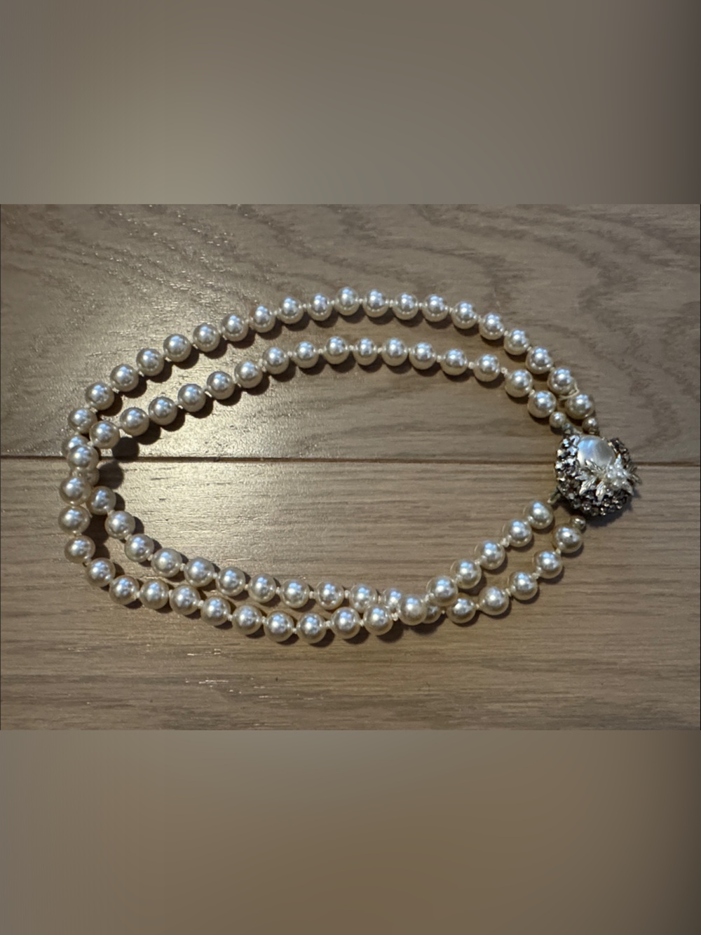 Vintage Faux Pearl Double-Strand Necklace with Decorative Clasp - Japan